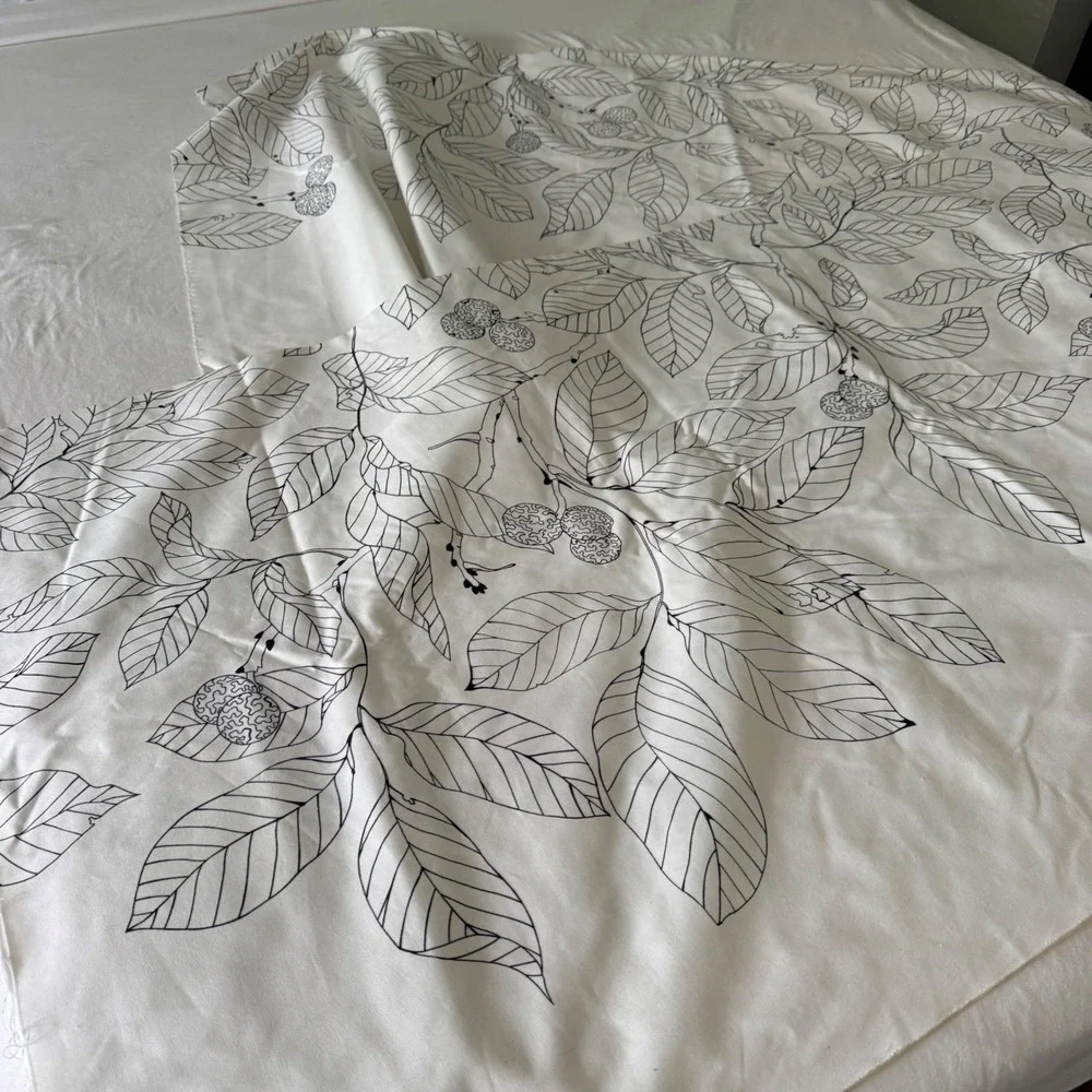 IKEA Maria Astrom 2004 Botanical Leaf Fabric Black White Cotton 59x120 Vintage